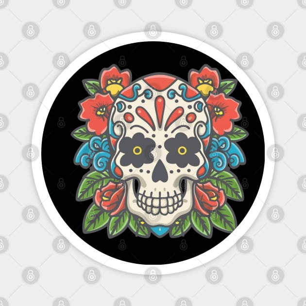 Floral Skull tattoo art Magnet by Goku Creations